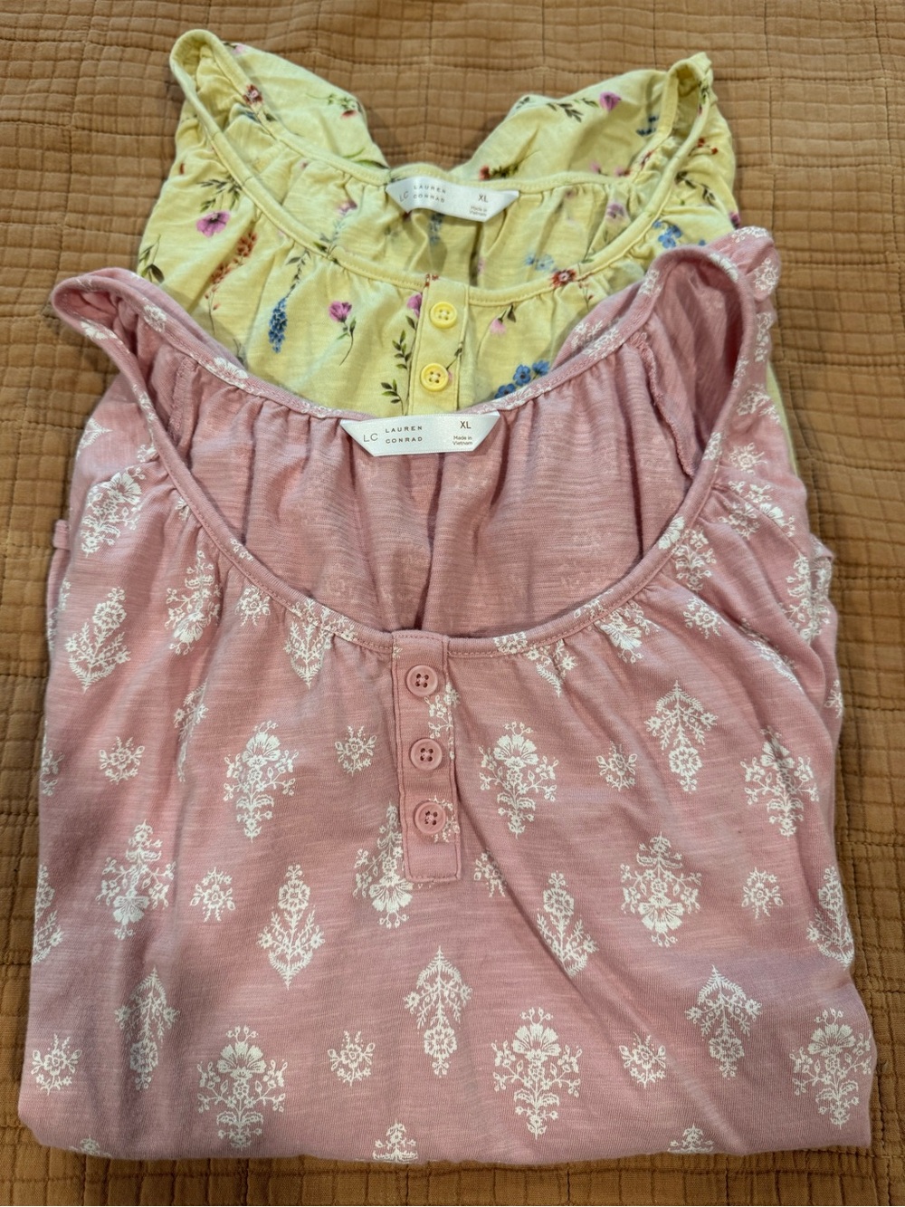 LC Lauren Conrad Dusty Pink Floral Scoop Neck and Yellow Floral Scoop Neck